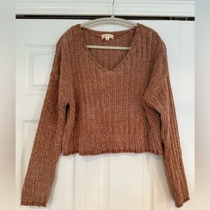 L.A. Hearts V-Neck Cropped Ribbed Sweater in Tan